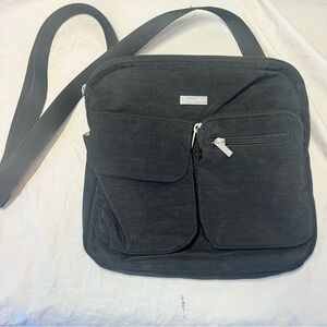 Baggalini Canyon Crossbody Bag Black outside Tan inside